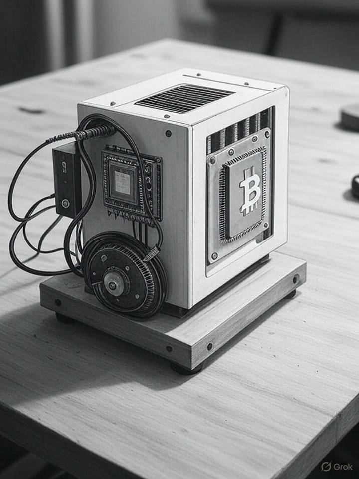 Industrial HeatMiner setup with Bitcoin branding